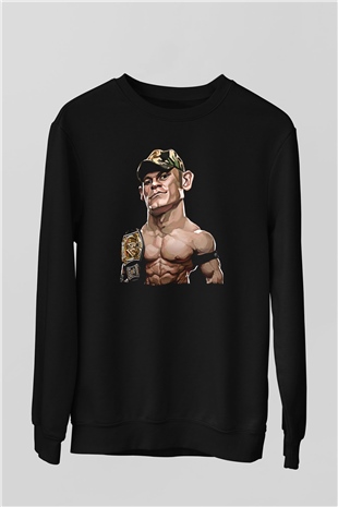 John Cena Baskılı Unisex Siyah Sweatshirt