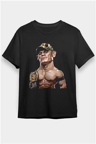 John Cena Baskılı Unisex Siyah Tişört - Tshirt