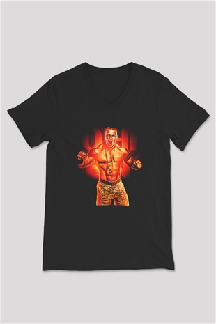 John Cena Baskılı Unisex Siyah V Yaka Tişört - Tshirt