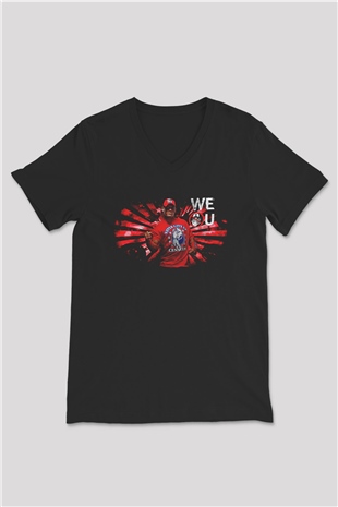 John Cena Baskılı Unisex Siyah V Yaka Tişört - Tshirt