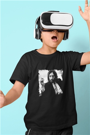 John Lennon Baskılı Unisex Siyah Çocuk Tişört