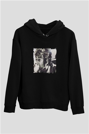 John Lennon Baskılı Unisex Siyah Hoodie