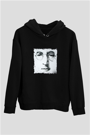 John Lennon Baskılı Unisex Siyah Hoodie