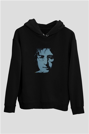 John Lennon Baskılı Unisex Siyah Hoodie