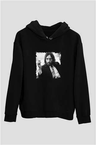 John Lennon Baskılı Unisex Siyah Hoodie