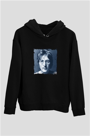 John Lennon Baskılı Unisex Siyah Hoodie