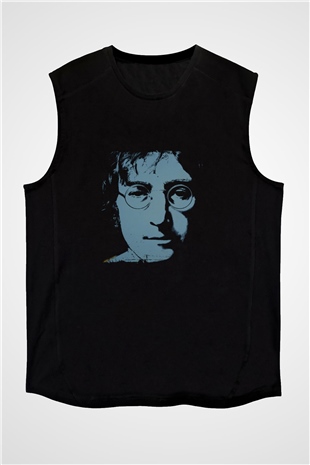 John Lennon Baskılı Unisex Siyah Kolsuz Tişört