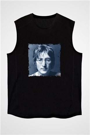 John Lennon Baskılı Unisex Siyah Kolsuz Tişört