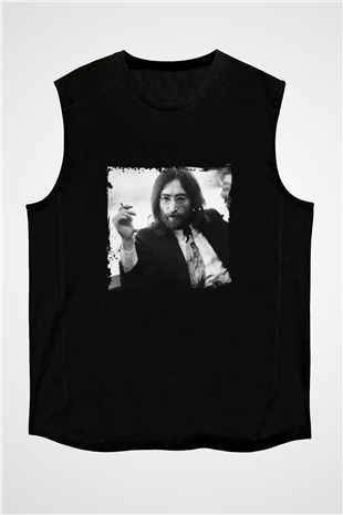 John Lennon Baskılı Unisex Siyah Kolsuz Tişört