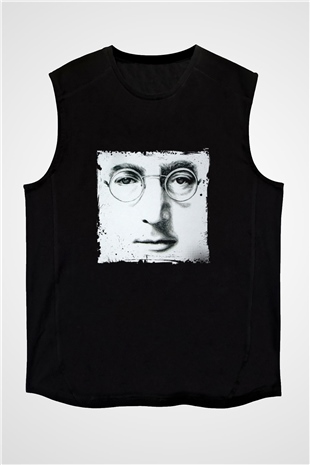 John Lennon Baskılı Unisex Siyah Kolsuz Tişört