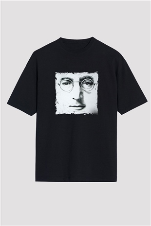 John Lennon Baskılı Unisex Siyah Oversize Tişört