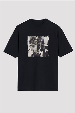 John Lennon Baskılı Unisex Siyah Oversize Tişört