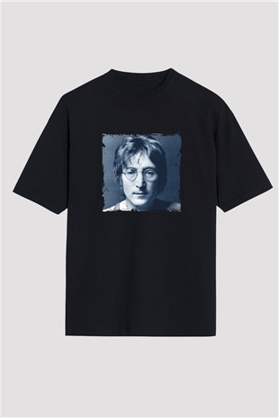 John Lennon Baskılı Unisex Siyah Oversize Tişört