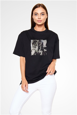 John Lennon Baskılı Unisex Siyah Oversize Tişört