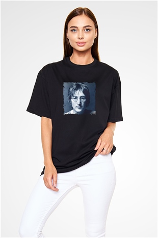 John Lennon Baskılı Unisex Siyah Oversize Tişört