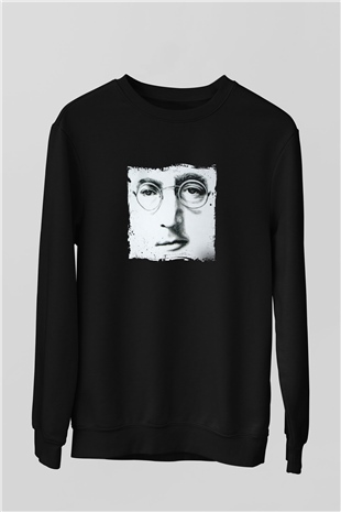 John Lennon Baskılı Unisex Siyah Sweatshirt