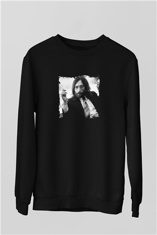 John Lennon Baskılı Unisex Siyah Sweatshirt