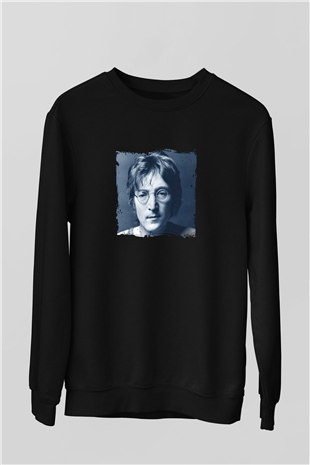 John Lennon Baskılı Unisex Siyah Sweatshirt