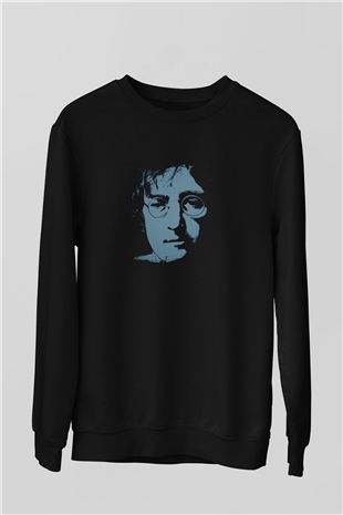 John Lennon Baskılı Unisex Siyah Sweatshirt