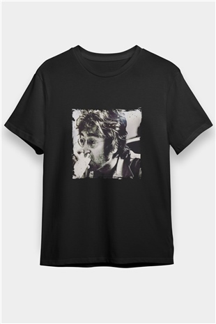 John Lennon Baskılı Unisex Siyah Tişört