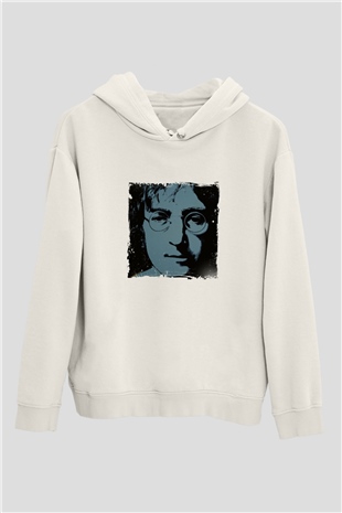 John Lennon Unisex Baskılı Beyaz Kapüşonlu Sweatshirt