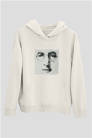 John Lennon Unisex Baskılı Beyaz Kapüşonlu Sweatshirt