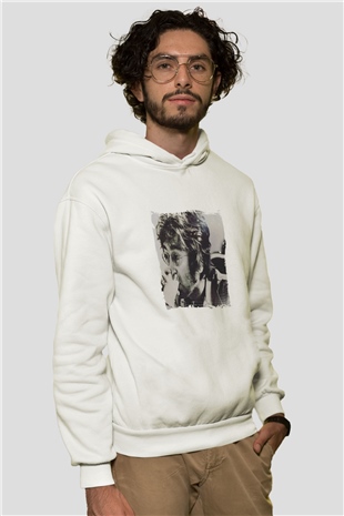 John Lennon Unisex Baskılı Beyaz Kapüşonlu Sweatshirt
