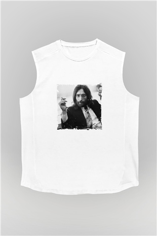 John Lennon Unisex Baskılı Beyaz Kolsuz Tişört