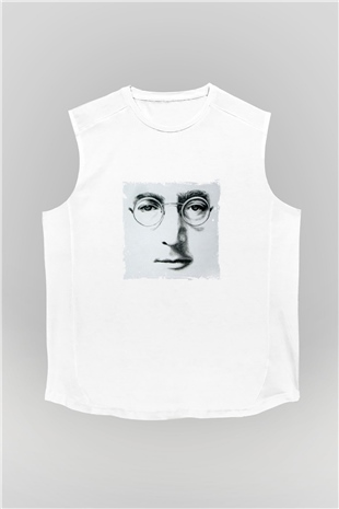 John Lennon Unisex Baskılı Beyaz Kolsuz Tişört