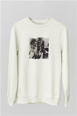 John Lennon Unisex Baskılı Beyaz Sweatshirt