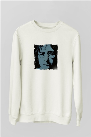 John Lennon Unisex Baskılı Beyaz Sweatshirt