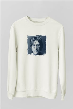 John Lennon Unisex Baskılı Beyaz Sweatshirt