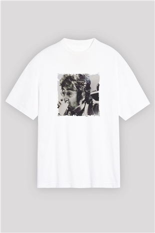 John Lennon Oversize Baskılı Beyaz Tişört