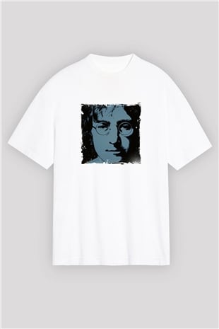 John Lennon Oversize Baskılı Beyaz Tişört
