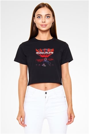 John Ocallaghan Baskılı Crop Top Siyah Kadın Tişört