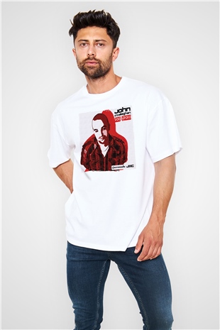 John Ocallaghan Beyaz Oversize Tişört Oversize T-shirt - TişörtFabrikası