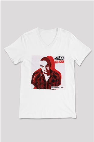 John Ocallaghan Beyaz Unisex V Yaka Tişört