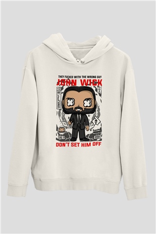 John Wick Baskılı Unisex Beyaz Hoodie