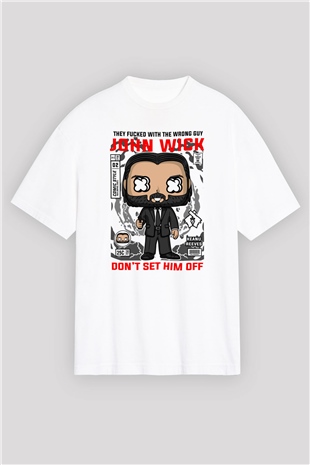 John Wick Baskılı Unisex Beyaz Oversize Tişört