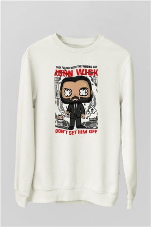John Wick Baskılı Unisex Beyaz Sweatshirt