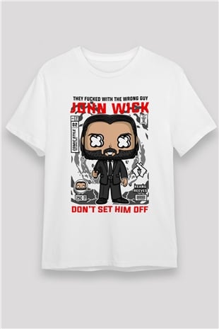 John Wick Baskılı Unisex Beyaz Tişört