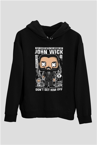 John Wick Baskılı Unisex Siyah Hoodie