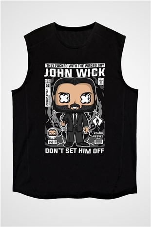 John Wick Baskılı Unisex Siyah Kolsuz Tişört