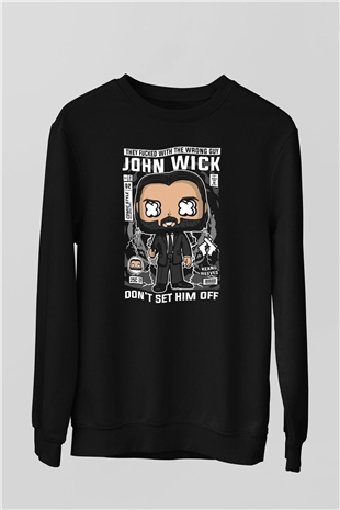 John Wick Baskılı Unisex Siyah Sweatshirt
