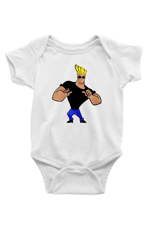 Johnny Bravo Baskılı Beyaz Unisex Bebek Body - Zıbın