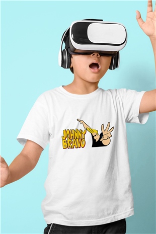 Johnny Bravo Baskılı Beyaz Unisex Çocuk Tişört