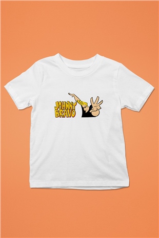 Johnny Bravo Baskılı Beyaz Unisex Çocuk Tişört