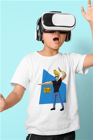 Johnny Bravo Beyaz Unisex Çocuk Tişört