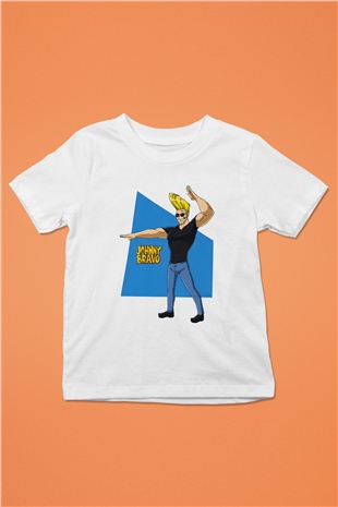 Johnny Bravo Beyaz Unisex Çocuk Tişört