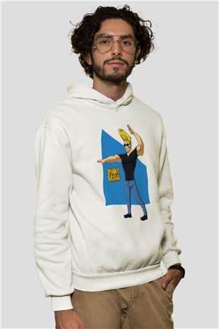 Johnny Bravo Beyaz Unisex Hoodie